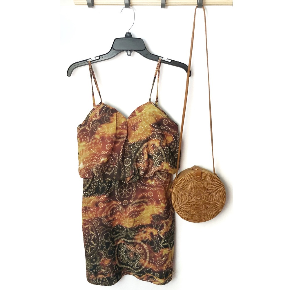 Built-in Bra Dress Morena Rosa Spaghetti Strap Multicolor Brown Medium